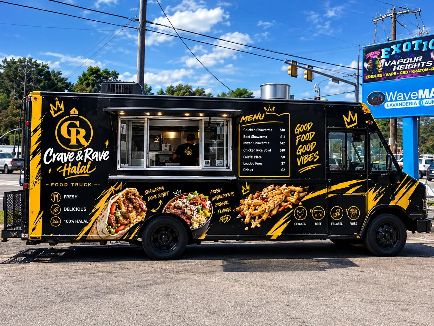 Side of the Crave and Rave halal food truck